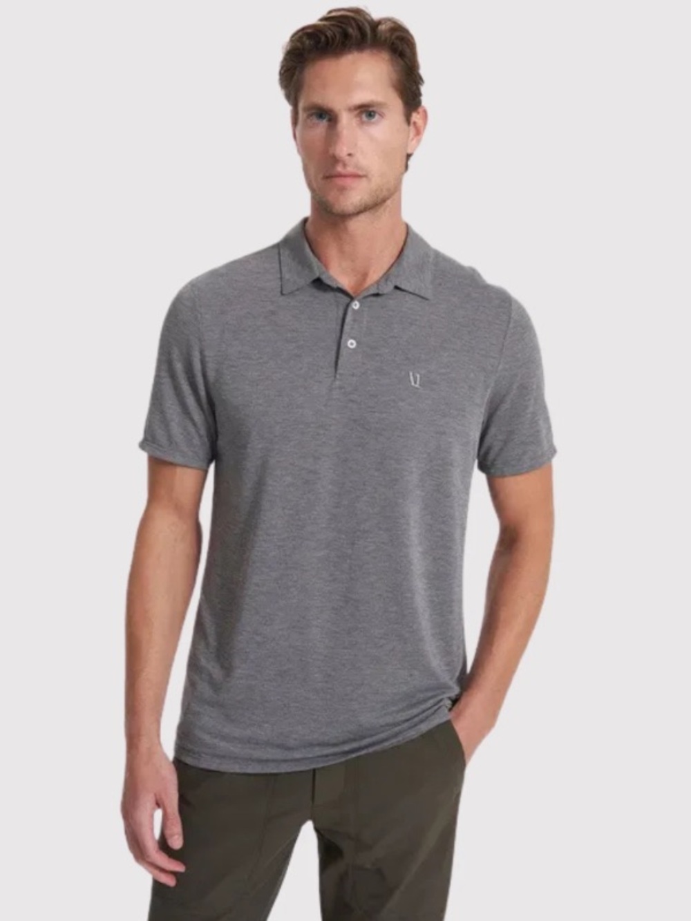 Vuori Mens Polo Shirt Gray Short Sleeve Performance Stretch Golf Preppy Large